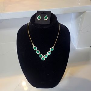 Jaclyn Smith Pear Shaped faux Emerald Diamond Accent Necklace Set in Gold Tone